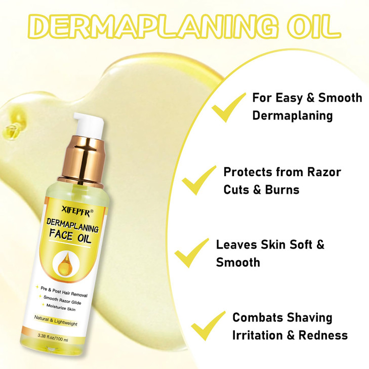 XIFEPFR Dermaplaning Kit, Dermaplane Oil with Dermaplaning Tools, Shave Oil for Women, Softens Area Pre Shave & After Shave, Use with Face Razor, Fac