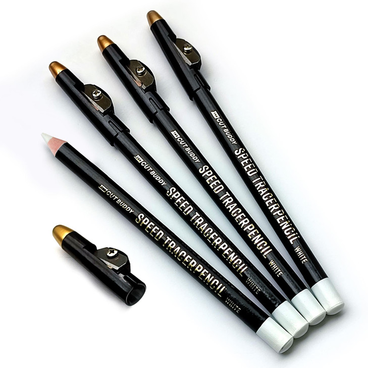 The Cut Buddy White Speed Tracer Barber Pencil 4 Pack With Sharpener Outline Beard And Hairline Before Trimming For All Skin Types