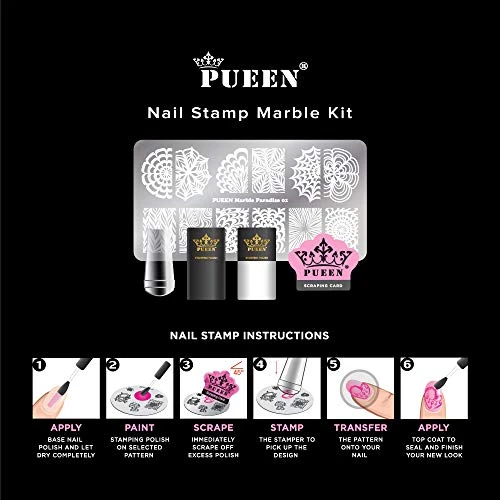 Pueen Nail Art Stamping Marble Kit Diy Nailart Stamping Polish Stamper Scraper Image Plate Manicure Accessories Tools Gift Set Bh000947