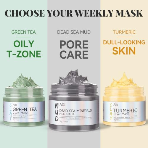 Anai Rui 3 Pcs Face Mask Set Turmeric Green Tea And Dead Sea Clay Masks