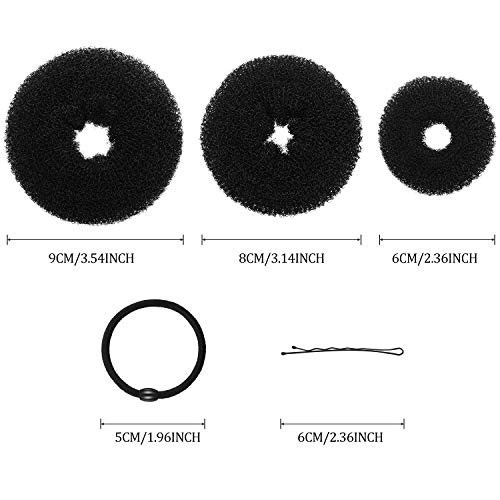 Women Girls And Kids Foam Sponge Donut Hair Bun Shaper Set 9 Rings With 12 Elastic Bands And 32 Bobby Pins Black