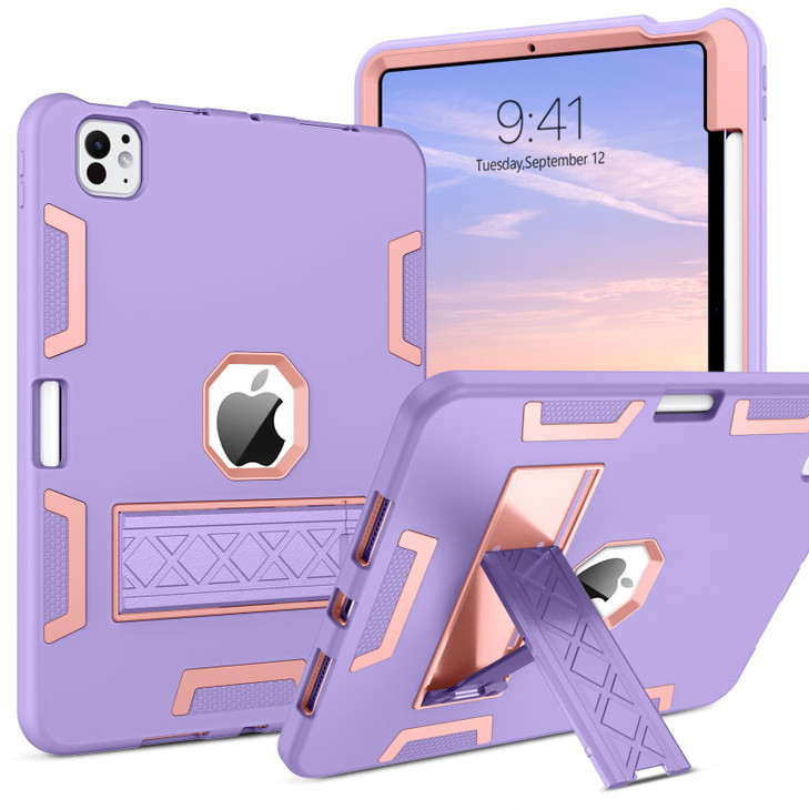 VENINGO for iPad Pro 11 Inch Case M4 2024 5th Gen,3 in 1 Foldable Kickstand Heavy Duty Rugged Shockproof Protective Tablet Cover Pencil Holder,Purple
