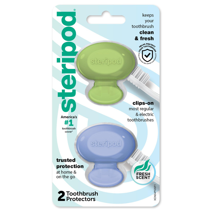 Steripod Clip On Toothbrush Protector Green Blue 2 Count