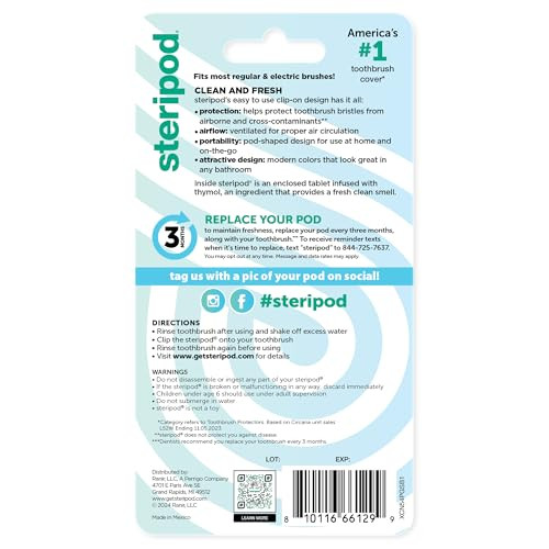 Steripod Clip On Toothbrush Protector Green Blue 2 Count