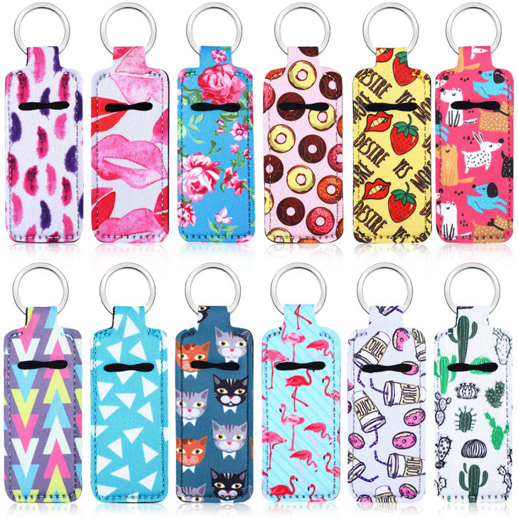 Frienda 12 Pieces Lipstick Holder Keychain Bulk Neoprene Lip Balm With Ring
