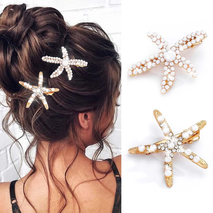 Bartosi Starfish Hair Clip Pearl Mermaid Hair Clips Seashell Hair Accessories For Women And Girls Pack Of 2
