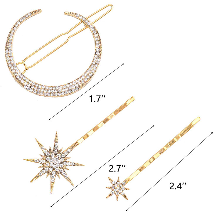 Hedume 12 Pack Stars And Moon Hair Clips Vintage Rhinestone Hair Pin Metal Alloy Diamond Studded Hair Accessories For Women Girls