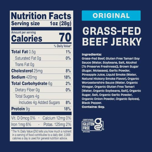 Archer Grass Fed Beef Jerky Original 9G Protein 2.5 Oz