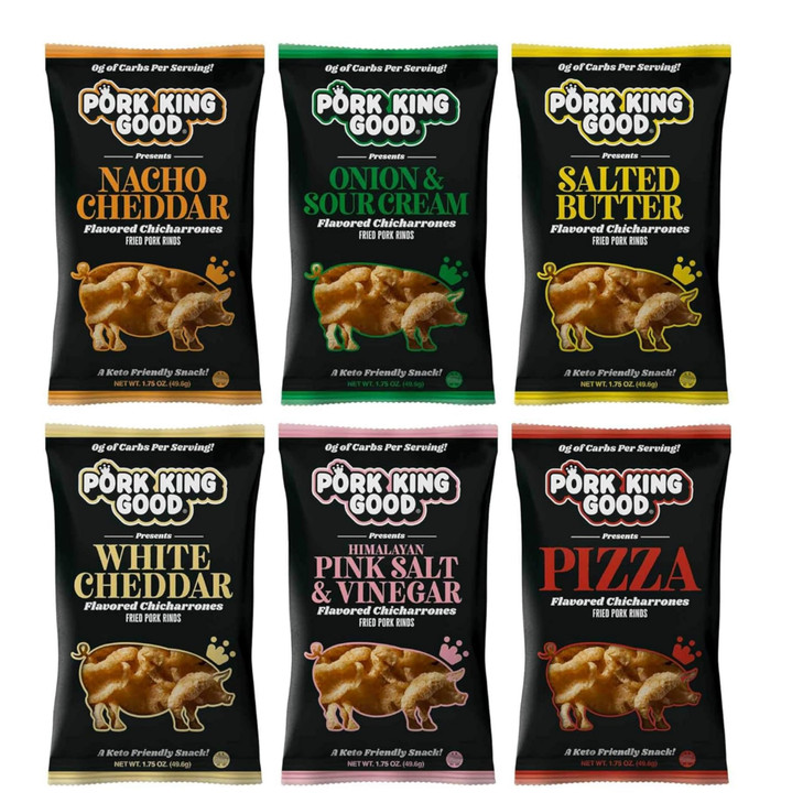 Pork King Good Pork Rinds Variety 6 Pack Chicharrones Keto Snacks
