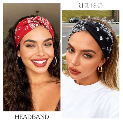 Urieo Red Bandana Headband Printed Cross Yoga Headbands For Women