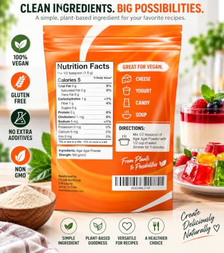 Agar Agar Powder 8 Oz Vegan Gelatin Thickener For Baking Vegetarian Jello