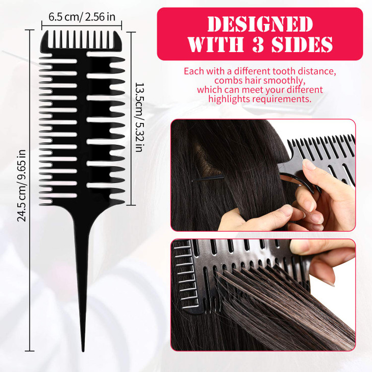 3 Pieces 3 Way Hair Sectioning Comb Weaving Sectioning Foiling Comb For Hair Styling Dyeing Coloring Microbraiding
