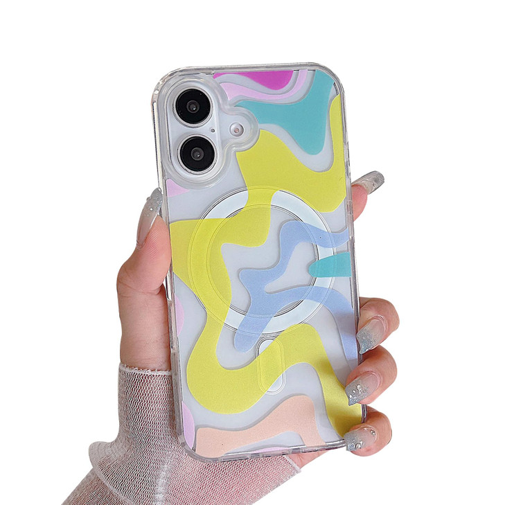 Gihklty Designed for iPhone 16 Plus Case [Compatible with MagSafe], Clear Fashion Simple Cute Wavy Pattern for Women Girls Soft TPU+Hard PC Protectio