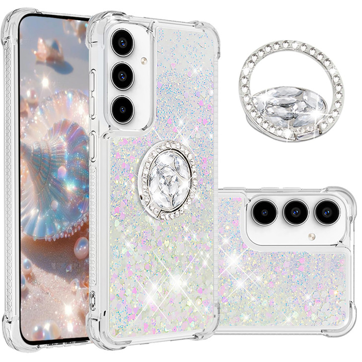 CCSmall for Samsung Galaxy A16 5G Case Clear Glitter Bling for Women, Flowing Liquid Quicksand Sparkly Cover with Diamond Ring Holder Case for Samsun