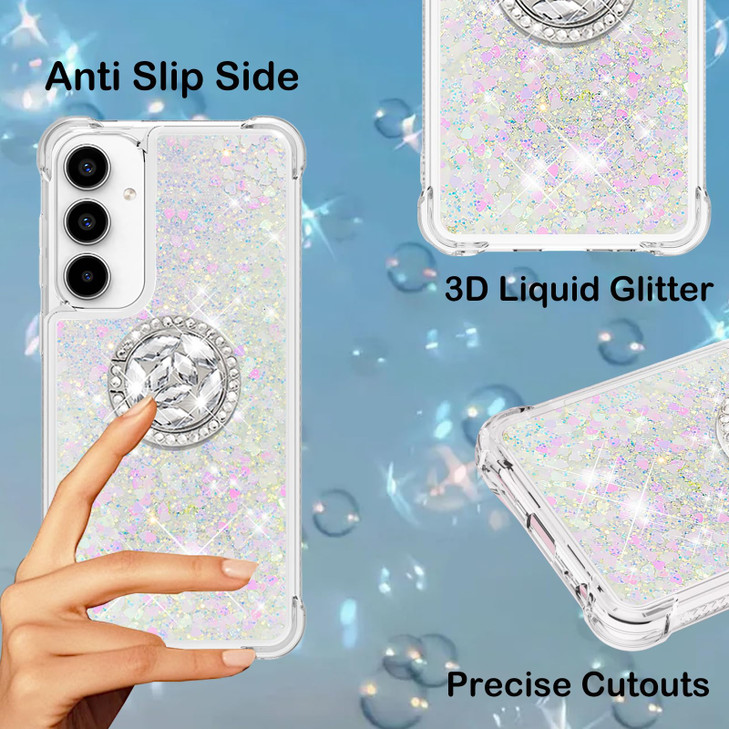 CCSmall for Samsung Galaxy A16 5G Case Clear Glitter Bling for Women, Flowing Liquid Quicksand Sparkly Cover with Diamond Ring Holder Case for Samsun