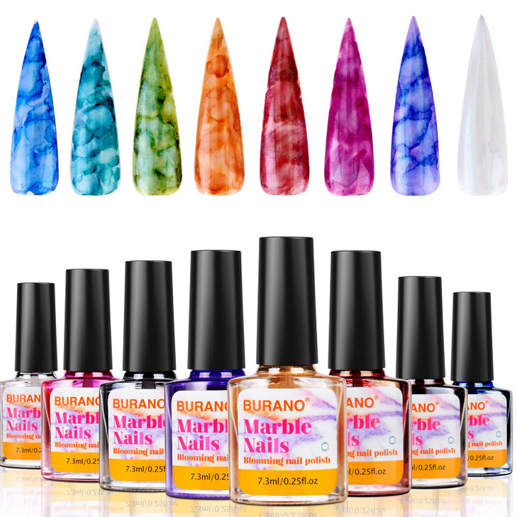Burano Nails Ink Marble Polish For Nails Marble Gel Blooming Polish 8 Pcs