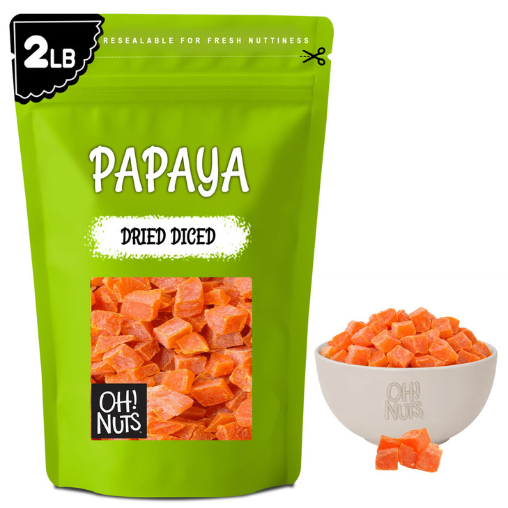 Oh Nuts Dried Papaya Diced Fruit Less Sugar Added Dehydrated Bites 2 Lb
