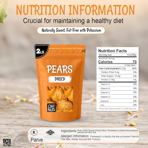 Oh Nuts Dried Pears California Bartlett Pears Sliced No Sugar 2 Lb