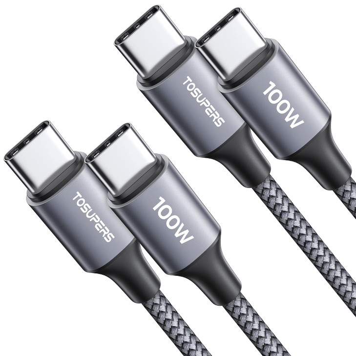 TOSUPERS 10FT USBC to USBC Cable 100W (2-Pack), Long USB C to USB C Fast Charging Cable Braided C to C Charge Cord for iPhone 17 16 15 Pro Max, Samsu
