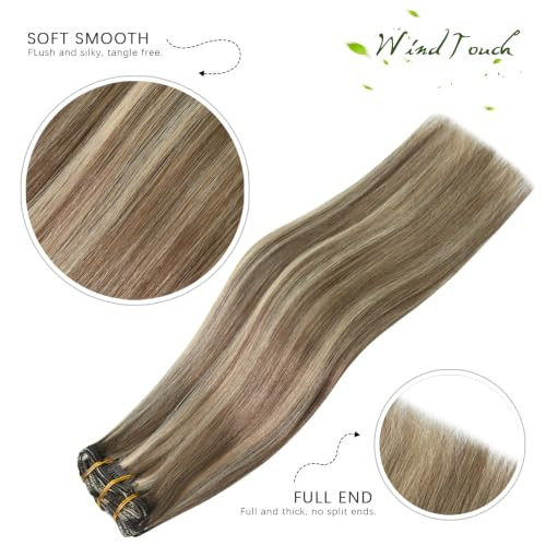Windtouch Clip In Hair Extensions Real Human Hair Balayage Ash Blonde To Platinum Blonde Highlights Thick Full Head 14Inch 120G 7 Pieces
