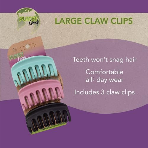 Goody Planet Sustainable Round Claw Clips 3 Count Assorted Bright Colors Great For Easily Pulling Up Your Hair Pain Free Hair Accessories