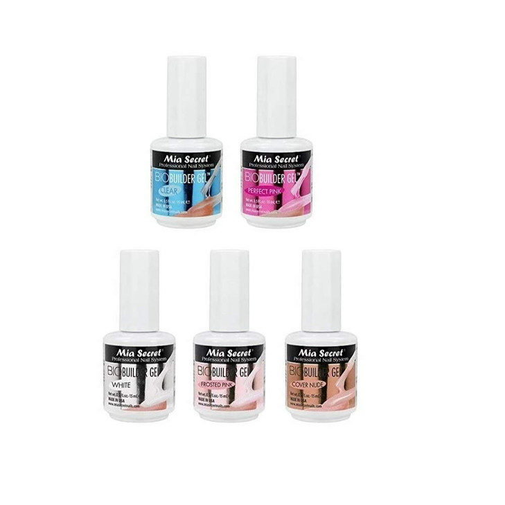 Mia Secret Professional Nail System Bio Builder Gel 0.5Oz 5 Color Set Frosted Pink Clear Perfect Pink White Cover Nude