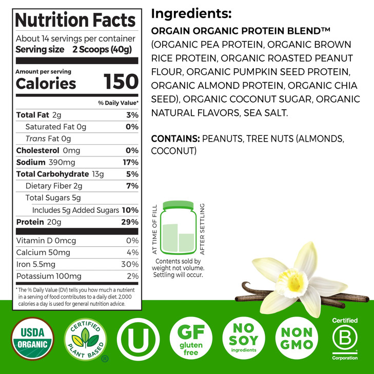 Orgain Organic Simple 20G Vegan Protein Powder Vanilla 1.25Lb