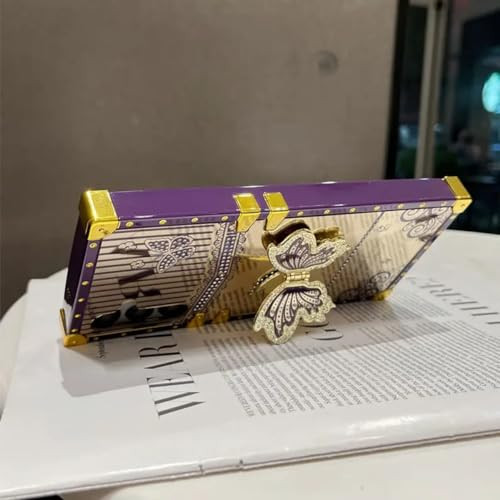 AuroiCYY for Samsung Galaxy A16/A17 Kickstand Case, Luxury Bling Diamond Butterfly Foldable Stand Cover for Women Girly Mirror Flexible Shockproof Pr