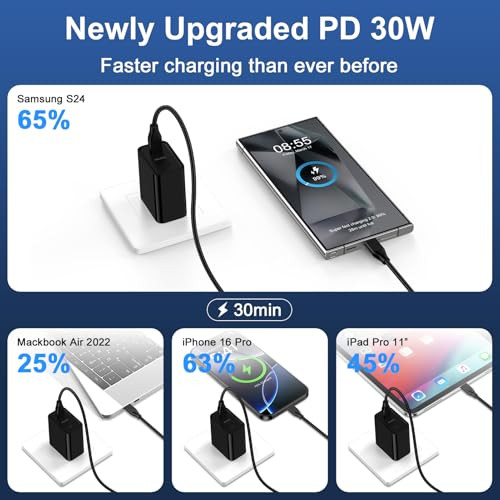 USB C Charger Super Fast iPhone 16e Charging Cord for iPhone 16 Pro Max,16 Plus,16 Pro,16,15 Pro Max,15 Plus,15 Pro,15, 30W Dual Port Wall Charger Ad