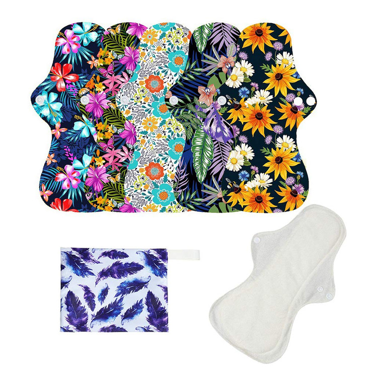 6Pcs Set Resuable Washable Incontinence Pads Waterproof Organic Bamboo Resuable Menstrual Pads Sets Including 5Pcs Heavy Flow Cloth Mama