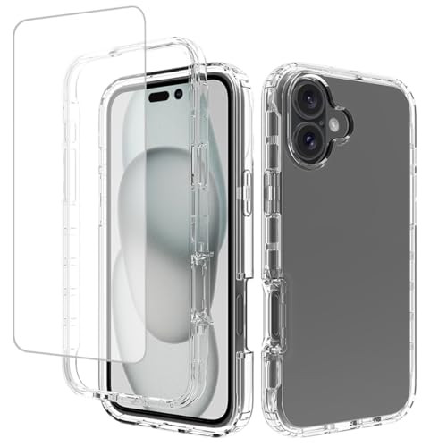 Zoeirc Case for iPhone 16 Plus Case with Tempered Glass Screen Protector, Soft 360 Full Body Shockproof Hybrid Bumper Crystal Clear Cases Cover for i