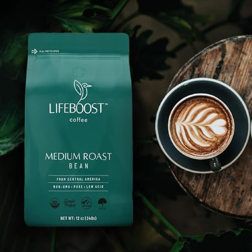Lifeboost Medium Roast Low Acid Coffee Beans Certified Organic 12Oz