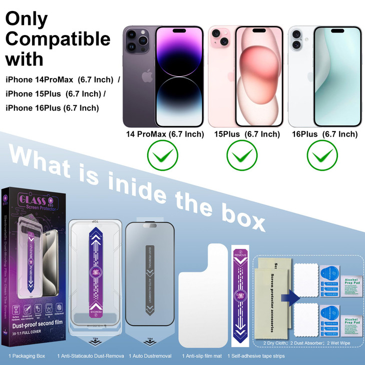 SHANG PIN JIA 2 Pack Matte Screen Protector for iPhone 16 Plus and iPhone 15 Plus and iPhone 14 Pro Max 6.7-Inch Auto Dust Removal, No Bubbles, Tempe