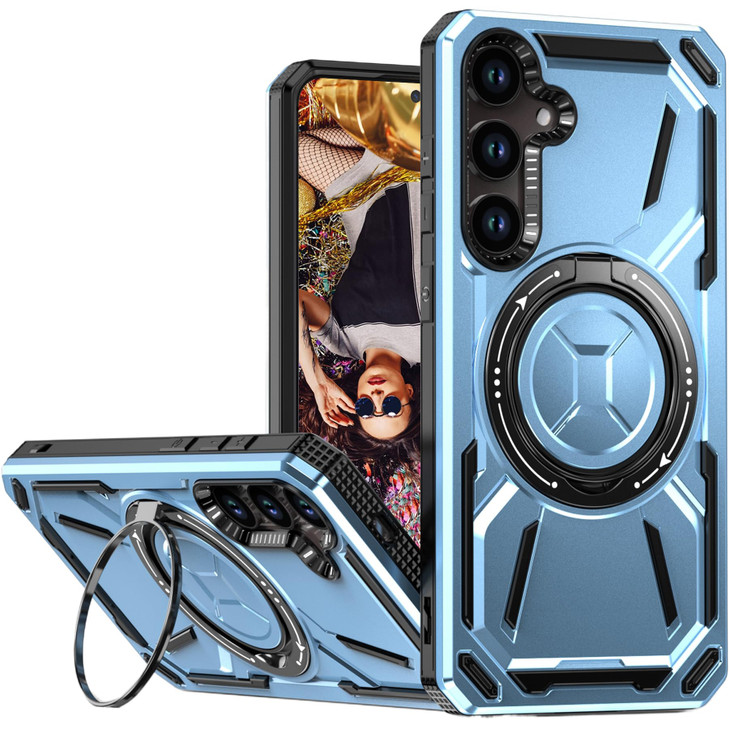 Ysnzaq Magnetic Case for Samsung Galaxy S24 FE, Military Grade Heavy Duty Shockproof Cover with Ring Kickstand for Samsung Galaxy S24 FE HJJ Blue