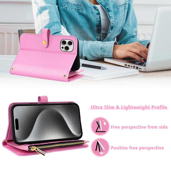 Furiet Floral Wallet Case for iPhone 16 Pro Max 6.9 inch with Wrist Strap Shoulder Strap Flip Zipper Purse, Credit ID Card Holder Stand Phone Cover f