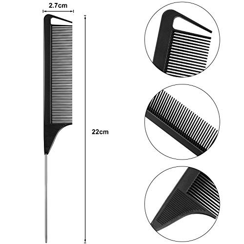Boao 12 Packs Metal Rat Tail Combs For Hair Heat Resistant Black