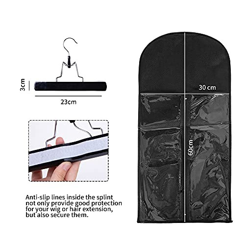 Wig Bags Storage With Hanger 3Pcs Hair Extensions Storage Bag Hair Hangers For Extensions Hairpieces Storage Holder Black