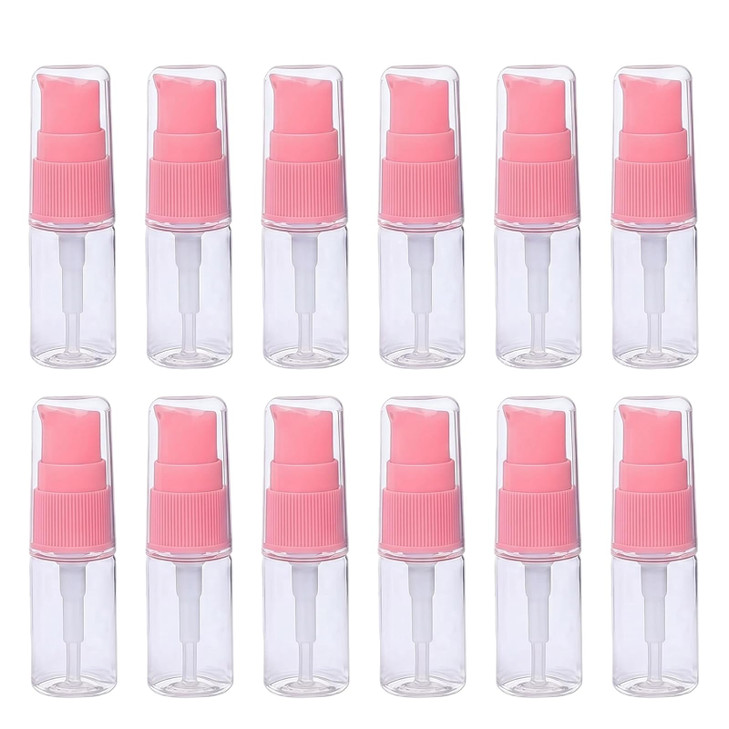 Xingzi 12Pcs 10Ml 0.34Oz Portable Empty Refillable Clear Plastic Lotion Pump Bottle With Pink Press Pump Head Cosmetic Make Up Face Cream