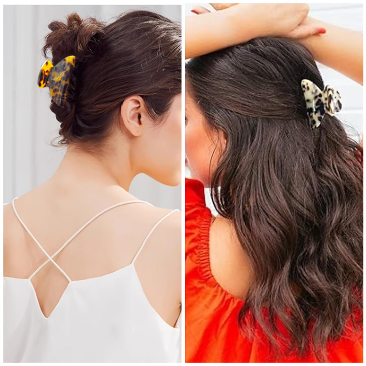 2Pcs Small Medium Hair Claw Clips For Women Tortoise Shell Claw Hair Clips For Thin Fine Medium Thick Hair