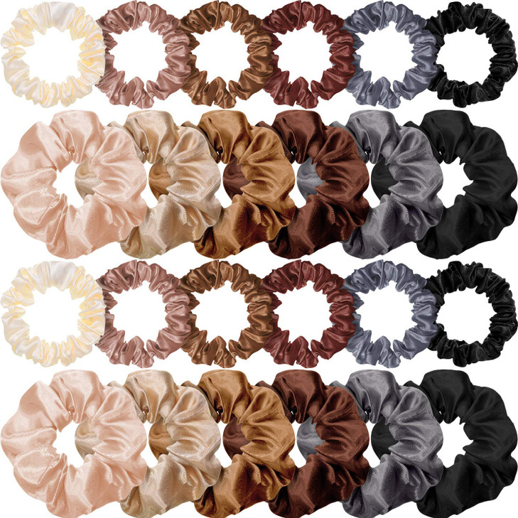 Willbond 24 Pcs Silk Satin Hair Scrunchies Elastic Ties Vintage Colors