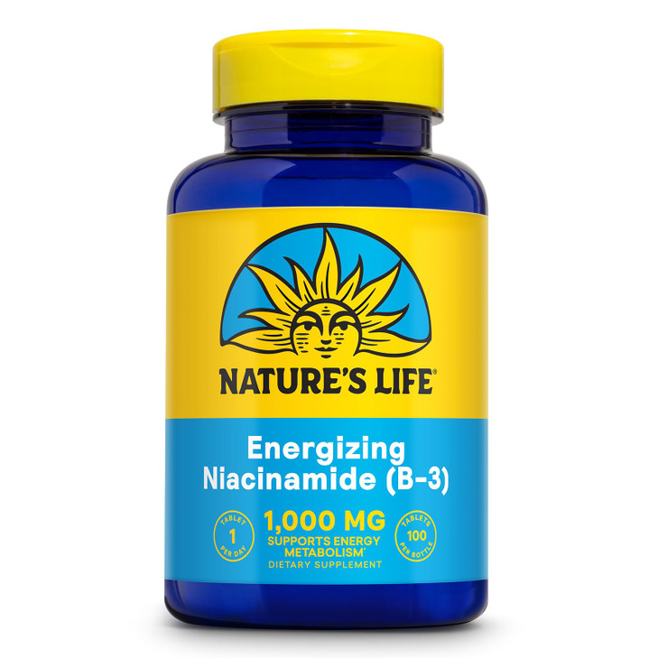 Nature's Life Energizing Niacinamide, Vitamin B3 1000mg - High Potency, No Flush Niacin Supplement - Nerve Function, Energy and Metabolism Support -