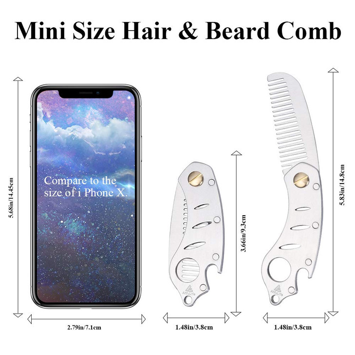 Ahfulife Stainless Steel Metal Hair And Beard Comb Multifunctional Folding Edc Pocket Comb With Bottle Opener Fits In Keychain Anti Static