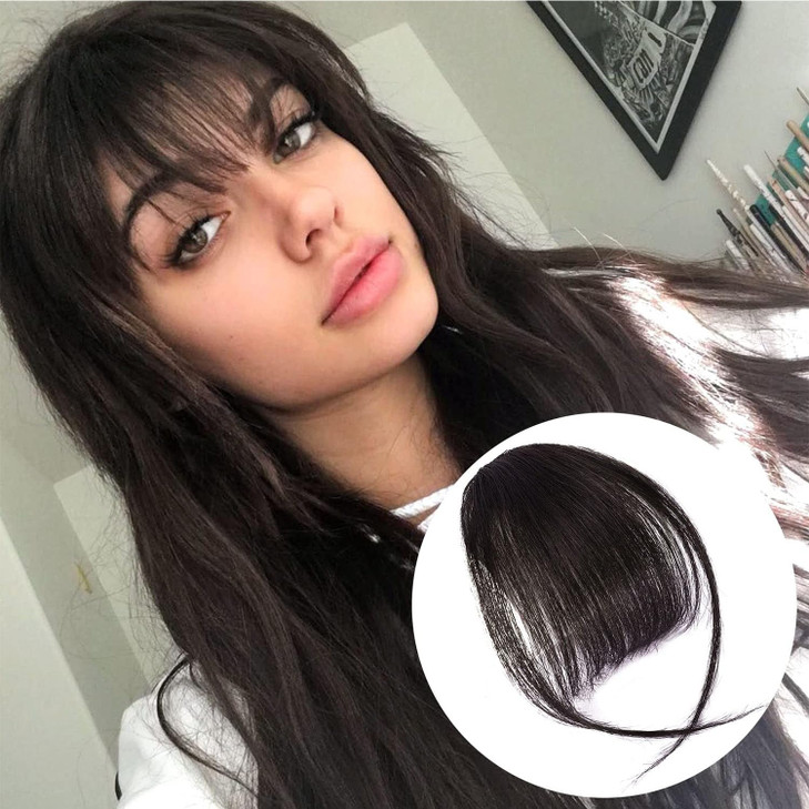 Bogsea Clip In Bangs Real Human Hair Brown Black Wispy Fake Bangs For Women