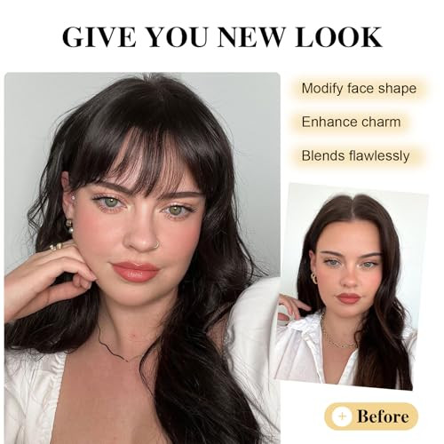 Bogsea Clip In Bangs Real Human Hair Brown Black Wispy Fake Bangs For Women