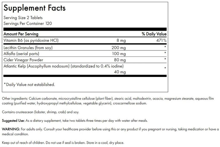 Swanson Lecithin Kelp B-6 & Cider Vinegar 240 Tabs