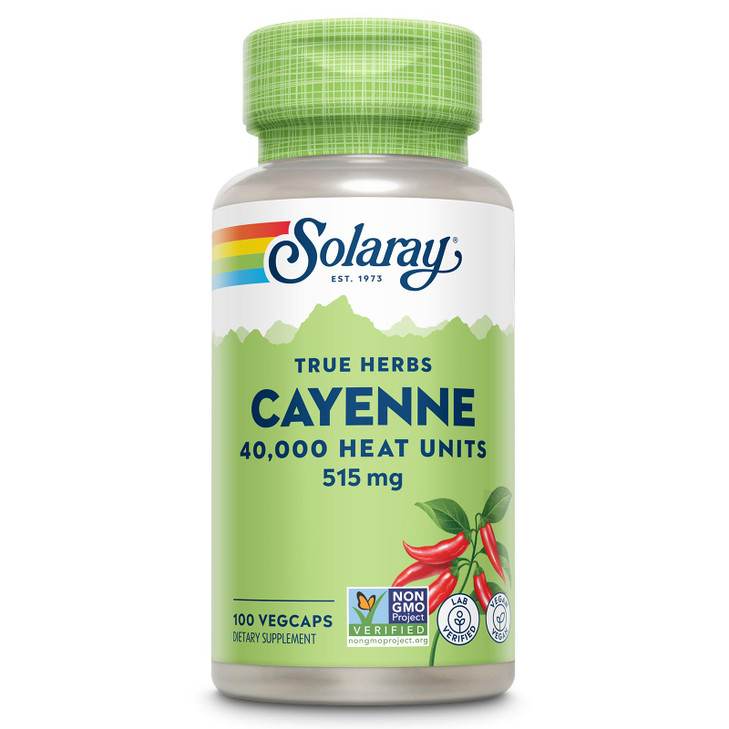 SOLARAY Cayenne Pepper Capsules with Capsaicin - Capsaicin Supplements for Powerful Wellness Support - 40,000 Heat Units per VegCap - Vegan, Non-GMO,