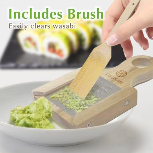 Tikusan Japanese Wooden Wasabi Grater Wasabi Oroshi For Ginger And Garlic With Bamboo Brush Made In Japan