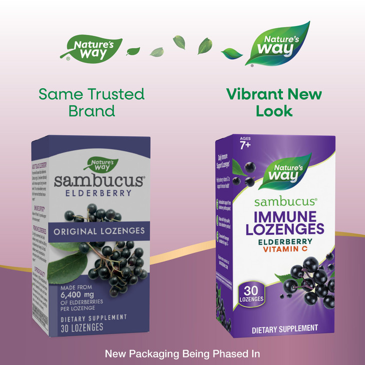 Nature's Way Sambucus Immune Lozenges, with Vitamin C, Black Elderberry Extract, Immune Support*, 30 Lozenges (Packaging May Vary)