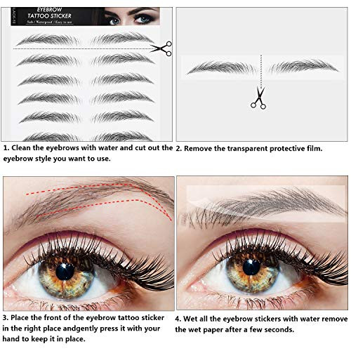 Blulu 18 Sheets Waterproof Eyebrow Tattoo Stickers 180 Pairs Black