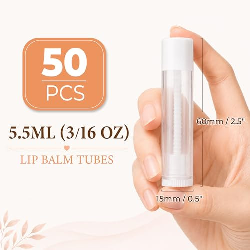 Lotfancy 50Pcs 5.5Ml 3 Per 16 Oz Empty Lip Balm Tubes White Caps